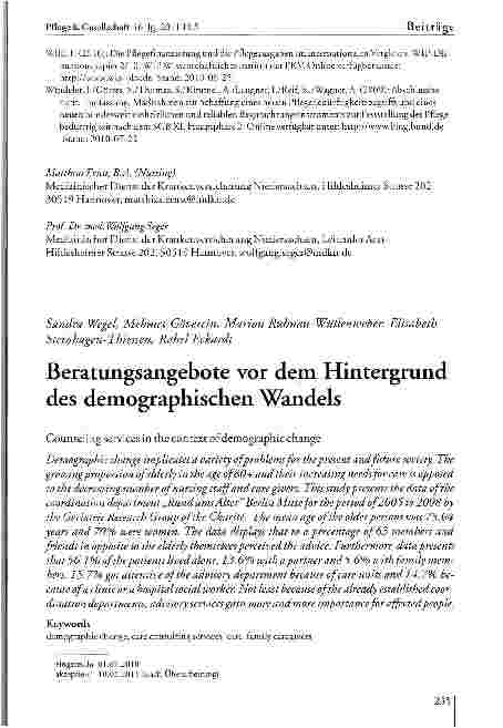 Vorschauseite 1: Beratungsangebote vor dem Hintergrund des demographischen Wandels