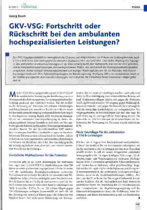 Vorschauseite 1: GKV-VSG: Fortschritt oder Rückschritt bei den ambulanten hochspezialisierten Leistungen?
