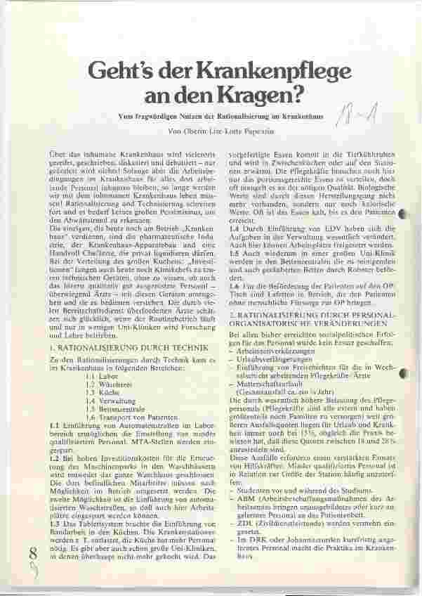 Vorschauseite 1: Gehts der Krankenpflege an den Kragen?