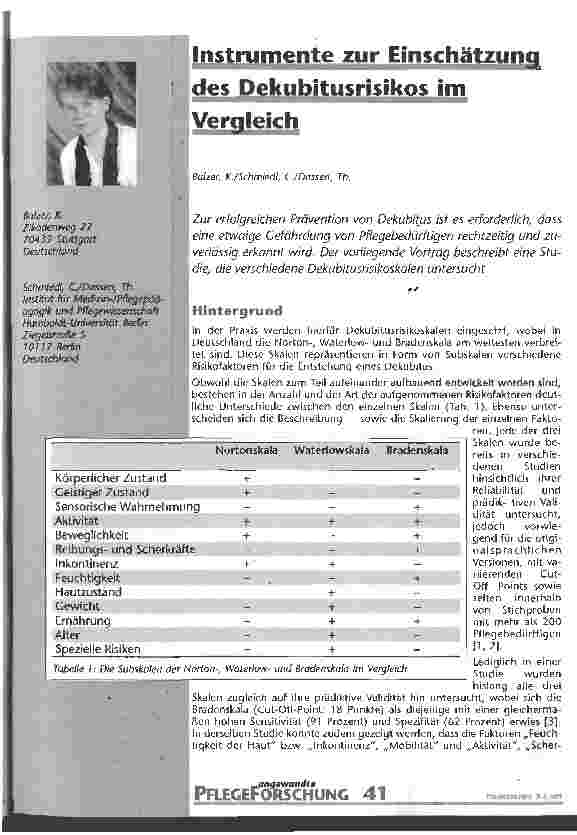 Vorschauseite 1: Instrumente zur Einschätzung des Dekubitusrisikos im Vergleich