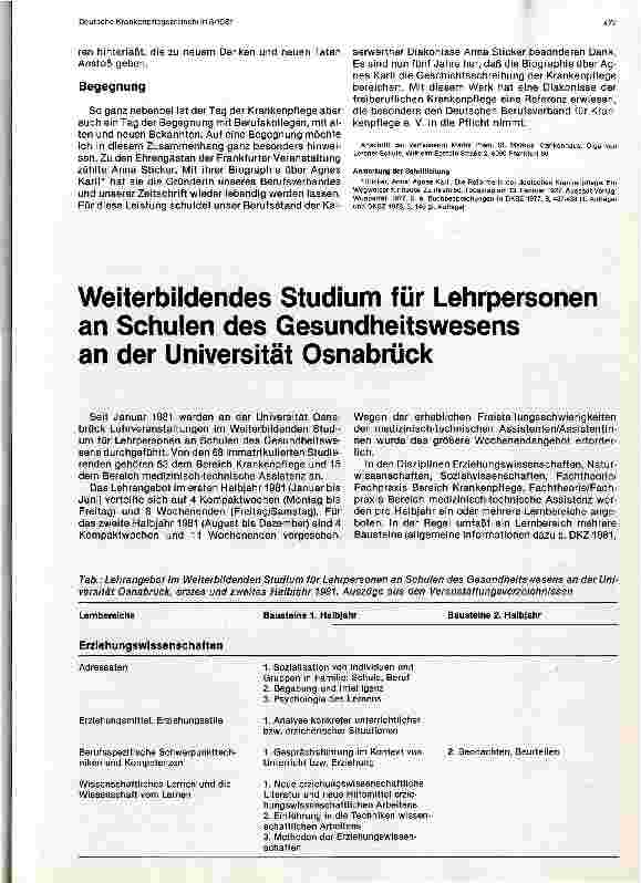 Vorschauseite 1: Weiterbildendes Studium für Lehrpersonal an Schulen des Gesundheitswesen an der Uni Osnabrück