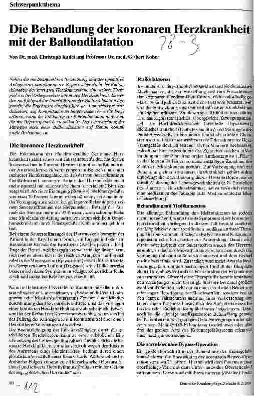 Vorschauseite 1: Die Behandlung der koronaren Herzkrankheit mit der Ballondilatation