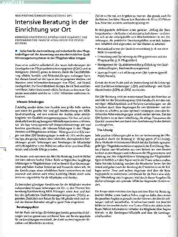 Vorschauseite 1: Intensive Beratung in der Einrichtung vor Ort MDK-Prüfung/Einrichtungsinternes QMS