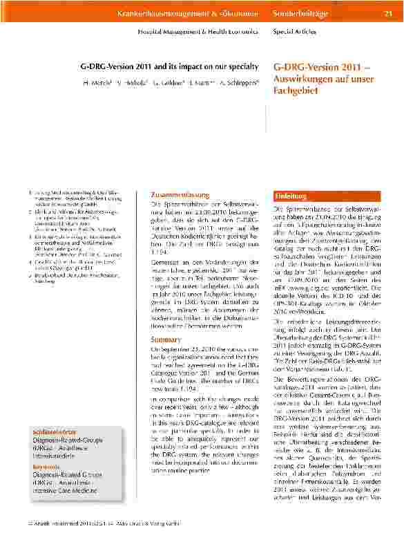 Vorschauseite 1: G-DRG-Version 2011 -Auswirkungen auf unser Fachgebiet