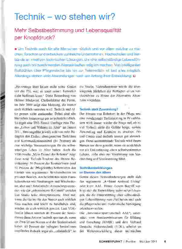 Vorschauseite 1: Technik - wo stehen wir? Mehr Selbstbestimmung und Lebensqualität per Knopfdruck?