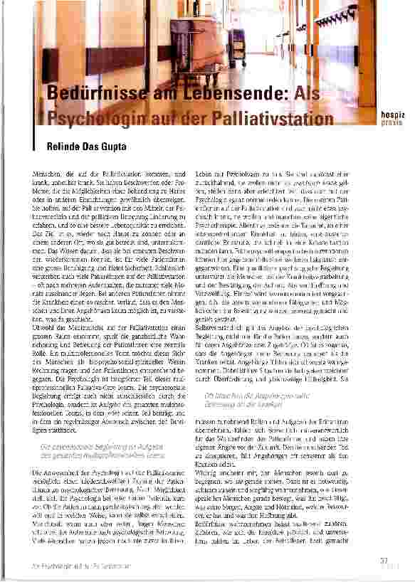 Vorschauseite 1: Bedürnisse am Lebensende: Als Psychologin auf der Palliativstation