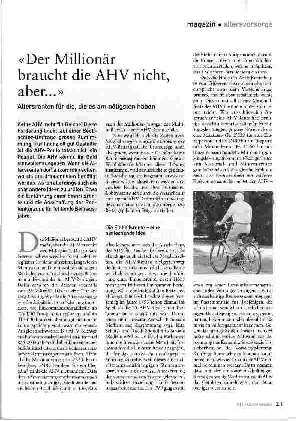 Vorschauseite 1: Der Millionär braucht die AHV nicht, aber...