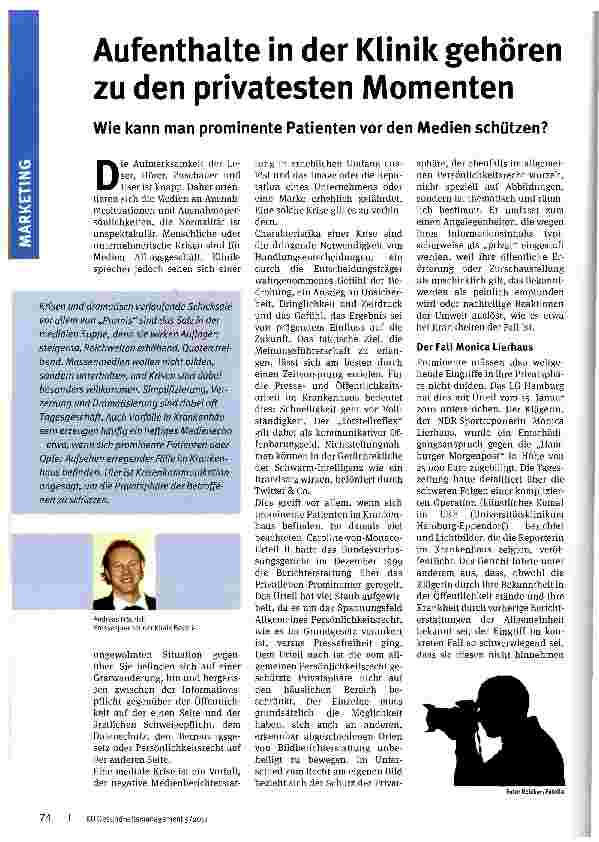 Vorschauseite 1: Aufenthalte in der Klinik gehören zu den privatesten Momenten