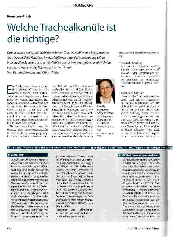 Vorschauseite 1: Welche Trachealkanüle ist die richtige?