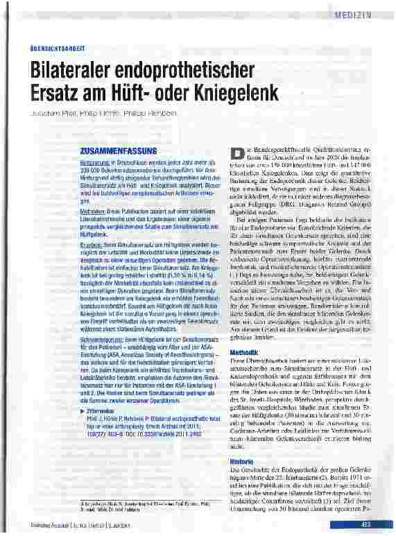Vorschauseite 1: Bilateraler endoprothetischer Ersatz am Hiiftoder Kniegelenk