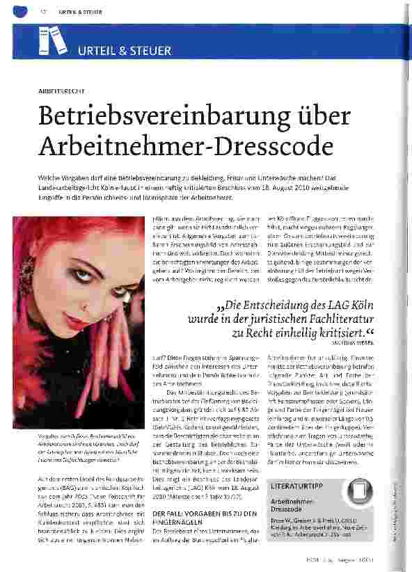 Vorschauseite 1: Betriebsvereinbarung über Arbeitnehmer-Dresscode
