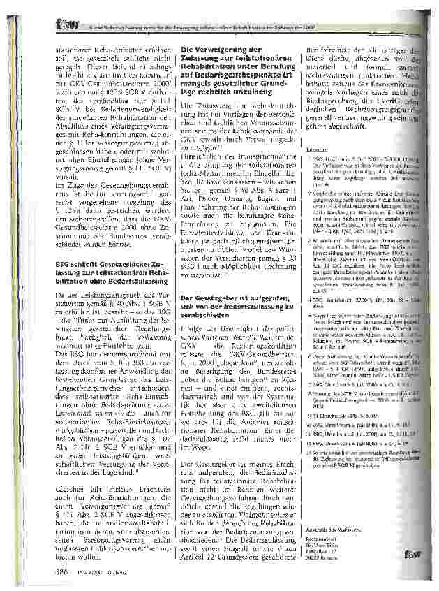 Vorschauseite 3: Keine Bedarfszulassung mehr für die Erbringung teilstationärer Rehabilitation