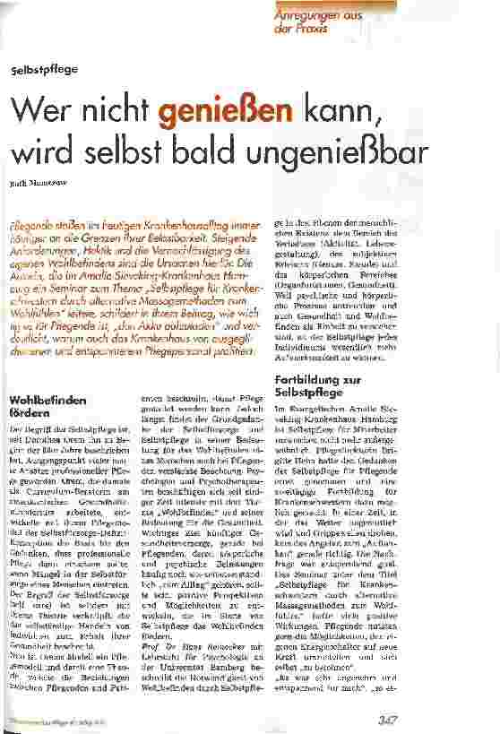 Vorschauseite 1: Wer nicht genießen kann, wird selbst bald ungenießbar Selbstpflege