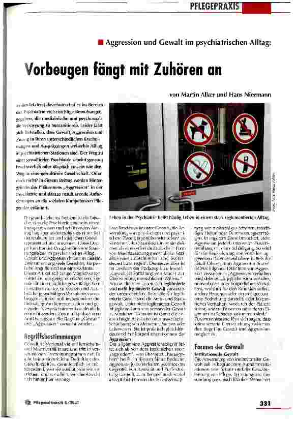Vorschauseite 1: Vorbeugen fängt mit Zuhören an Aggression und Gewalt im psychiatrischen Alltag