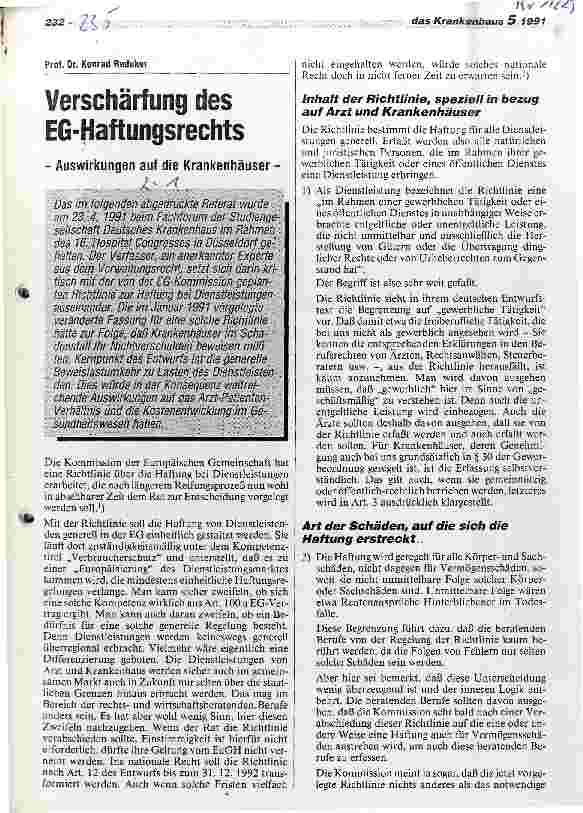 Vorschauseite 1: Verschärfung des EG-Haftungsrechts - Auswirkungen auf die Krankenhäuser