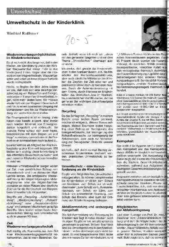 Vorschauseite 1: Umweltschutz in der Kinderklinik