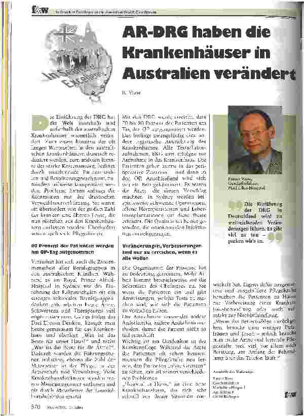 Vorschauseite 1: AR-DRG haben die Krankenhäuser in Australien verändert