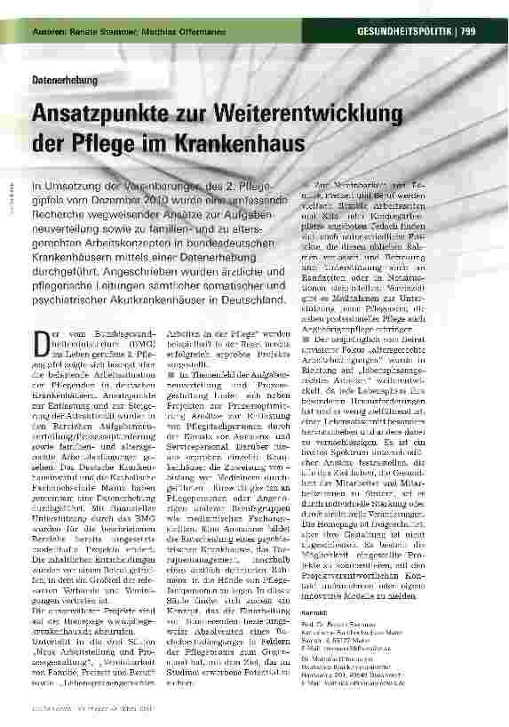 Vorschauseite 1: Ansatzpunkte zur Weiterentwicklung der Pflege im Krankenhaus