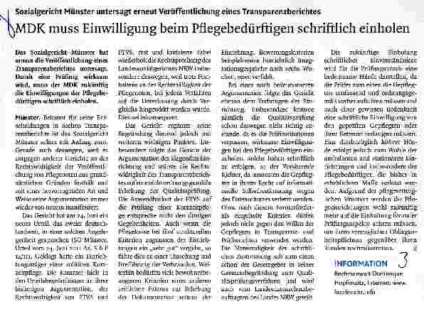 Vorschauseite 1: MDK muss Einwilligung beim Pflegebedürftigen schriftlich einholen