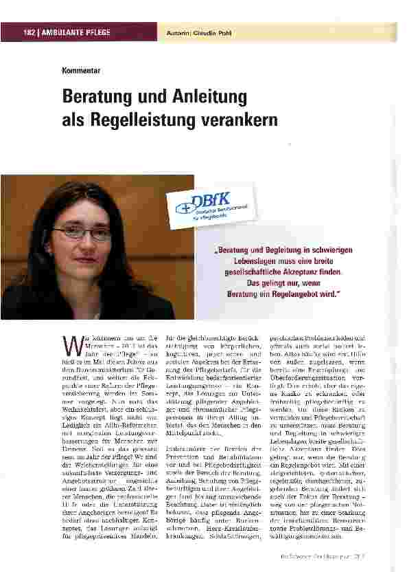 Vorschauseite 1: Beratung und Anleitung als Regelleistung verankern