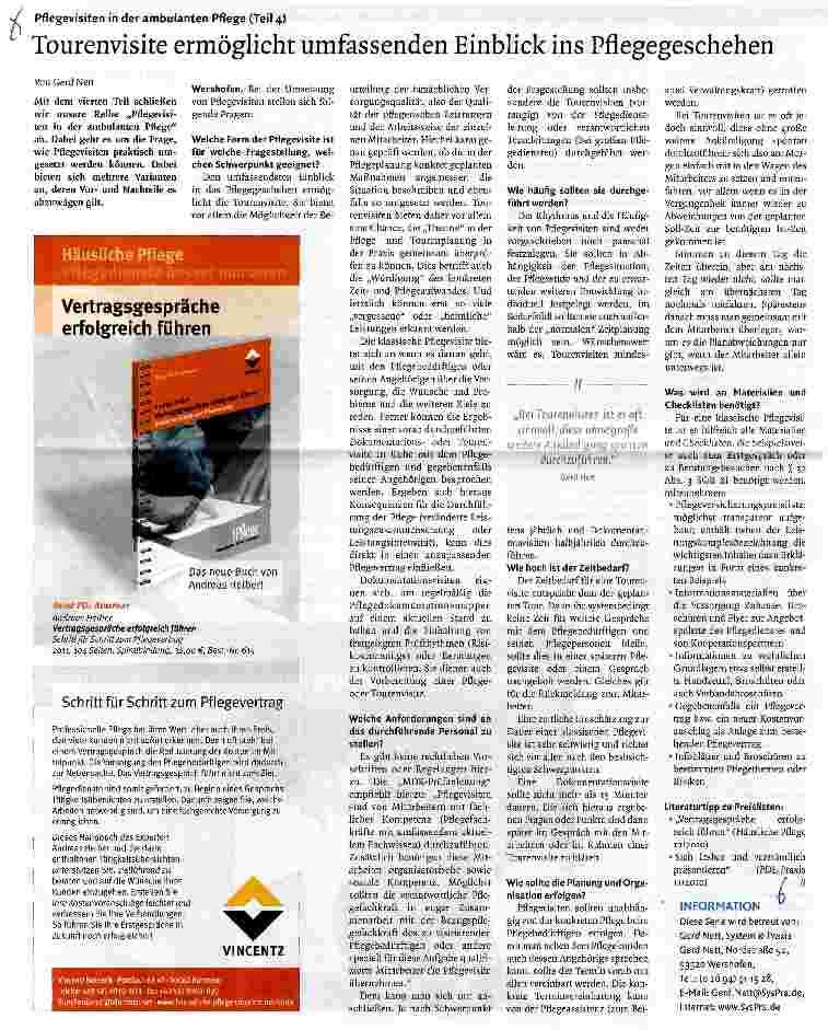 Vorschauseite 1: Pflegevisiten in der ambulanten Pflege (Teil 4) Tourenvisite ermöglicht umfassenden Einblick ins Pflegegeschehen