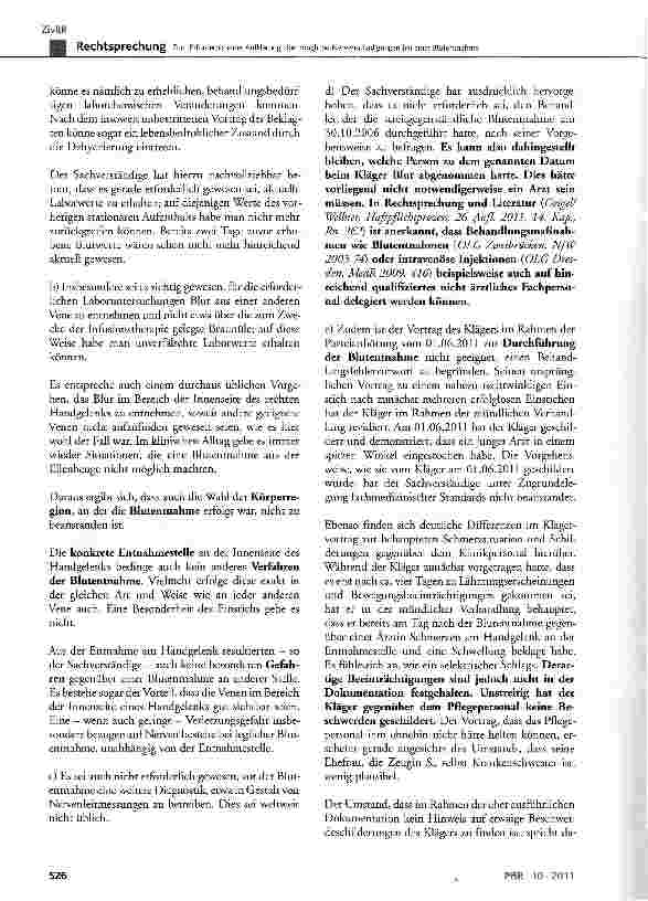 Vorschauseite 4: Zum Erfordernis einer Aufklärung über mögliche Nervenschädigungen bei einer Blutentnahme