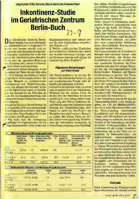 Vorschauseite 1: Inkontinenz-Studie im Geriatrischen Zentrum Berlin-Buch
