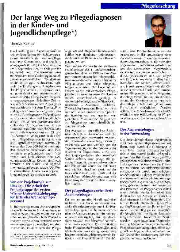 Vorschauseite 1: Der lange Weg zu Pflegediagnosen in der Kinderund Jugendlichenpflege