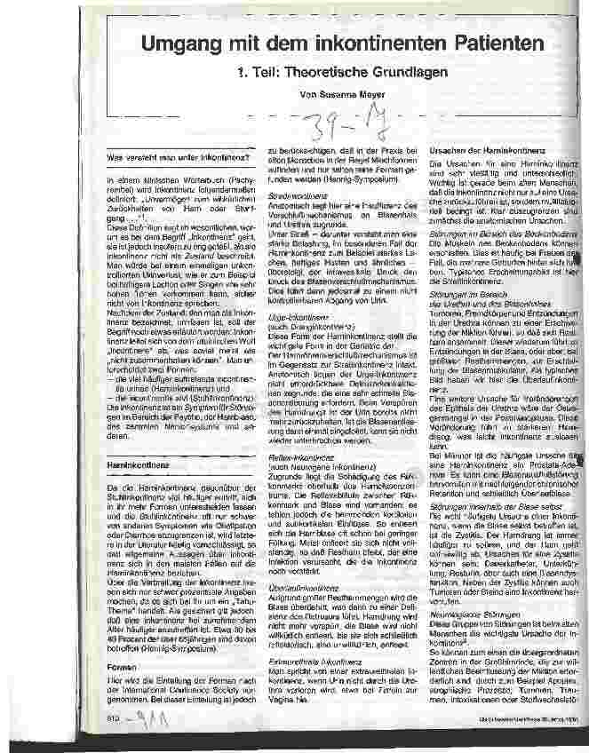 Vorschauseite 1: Umgang mit dem inkontinenten Patienten 1. Teil: Theoretische Grundlagen