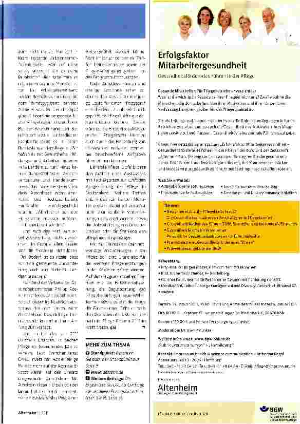 Vorschauseite 2: „Eine Aufgabe mit gigantischem Ausmaß-> Politik will 2011 ein Maßnahmenpaket gegen den Pflegenotstand schnüren
