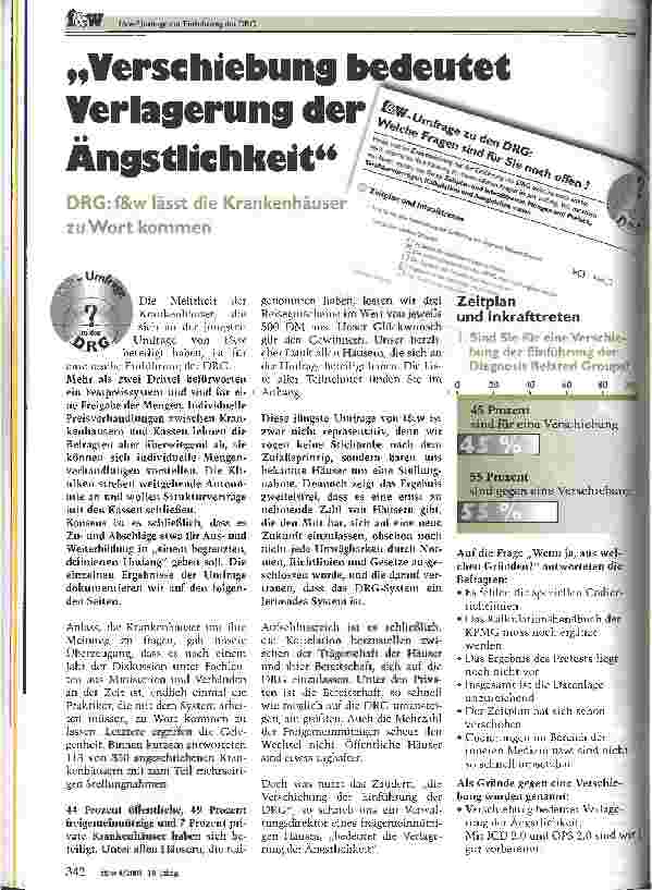 Vorschauseite 1: Verschiebung bedeutet Verlagerung der Ängstlichkeit DRG: f&w lässt die Krankenhäuser zu Wort kommen