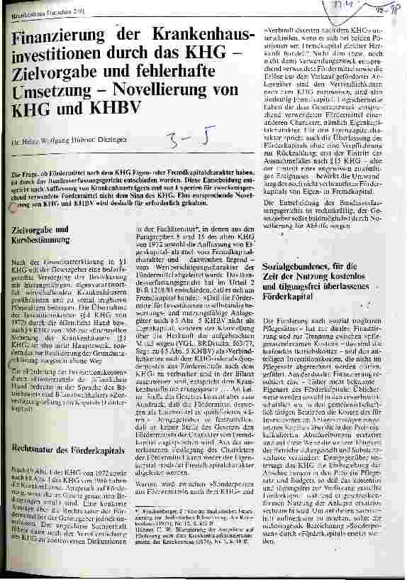 Vorschauseite 1: Finanzierung der Krankenhausinvestitionen durch das KHG - Zielvorgabe und fehlerhafte Umsetzung - Novellierung von KGH, KHBV