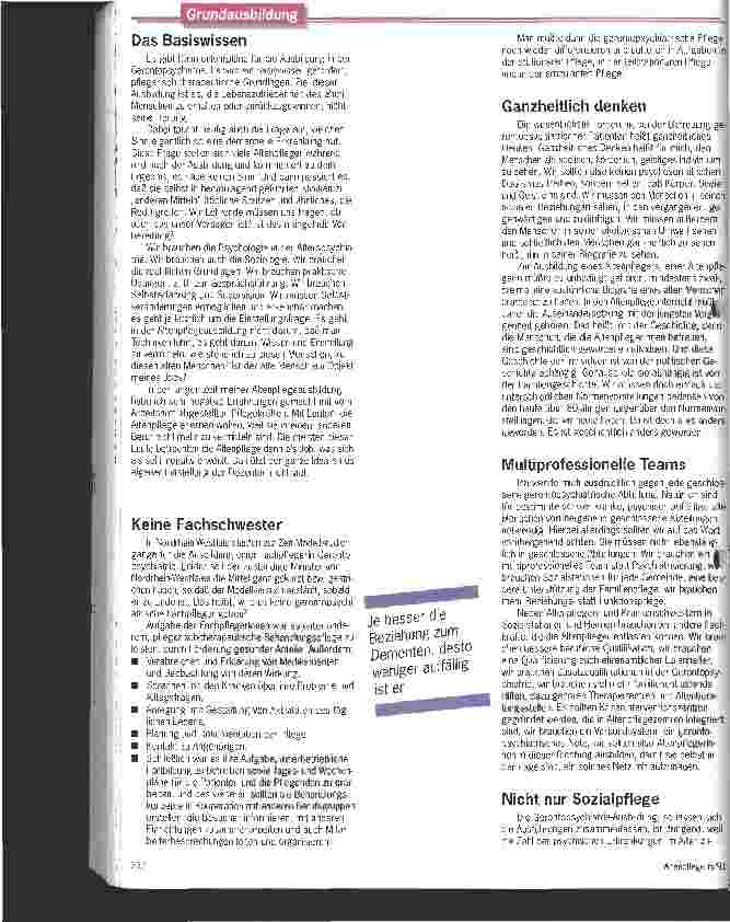 Vorschauseite 4: Das Hick-Hack muß aufhören - Nach gemeinsamer Grundausbildung mit der Krankenpflege - Spezialisierung für die Altenpflege