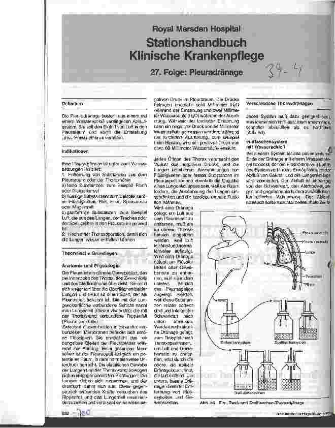 Vorschauseite 1: Royal Marsden Hospital - Stationshandbuch Klinische Krankenpflege 27. Folge: Pleuradrainage