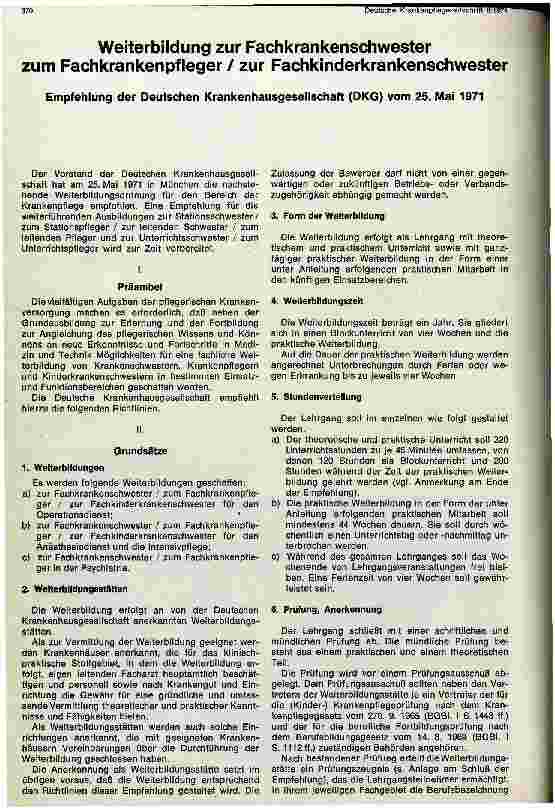 Vorschauseite 1: Weiterbildung zur Fachkrankenschwester zum Fachkrankenpfleger/ zur Fachkinderkrankenschwester
