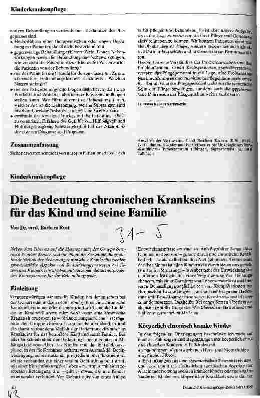 Vorschauseite 1: Die Bedeutung chronischen Krankseins für das Kind und seine Familie