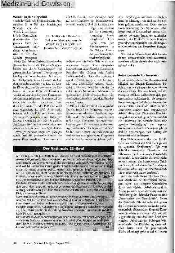 Vorschauseite 2: Abnick-Gremium? Der Nationale Ethikrat