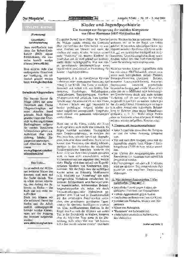 Vorschauseite 1: Kinder und JugendpsychiatrieEin Konzept zur Steigerung der sozialen Kompetenz