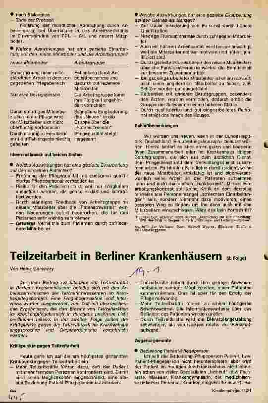 Vorschauseite 1: Teilzeitarbeit in Berliner Krankenhäusern 2. Folge