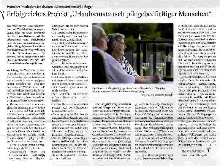 Vorschauseite 1: Erfolgreiches Projekt „Urlaubsaustausch pflegebedürftiger Menschen