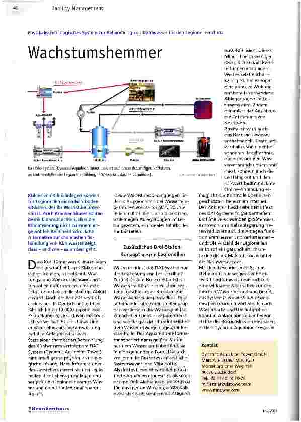 Vorschauseite 1: Physikalisch-biologisches System zur Behandlung von Kühlwasser für den LegionellenschutzWachstumshemmer