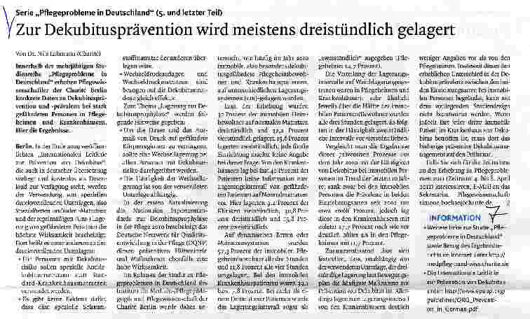 Vorschauseite 1: Zur Dekubitusprävention wird meistens dreistündlich gelagert