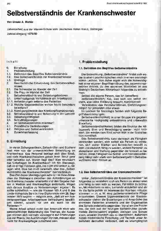 Vorschauseite 1: Selbstverständnis der Krankenschwester