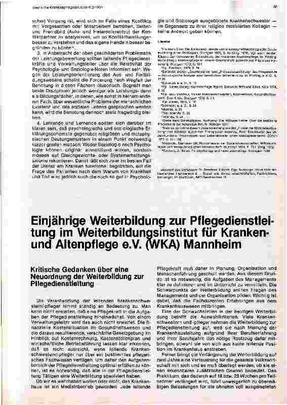 Vorschauseite 1: Einjährige Weiterbildung zur Pflegedienstleitung im Weiterbildungsinstitut für Krankenund Altenpflege e. V. (Mannheim)