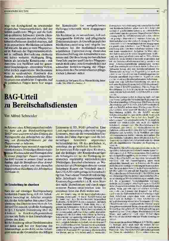 Vorschauseite 1: BAG-Urteil zu Bereitschaftsdiensten