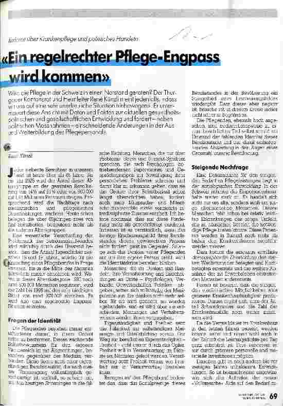 Vorschauseite 1: Ein regelrechter Pflege-Engpass wird kommen Referat über Krankenpflege und politisches Handeln