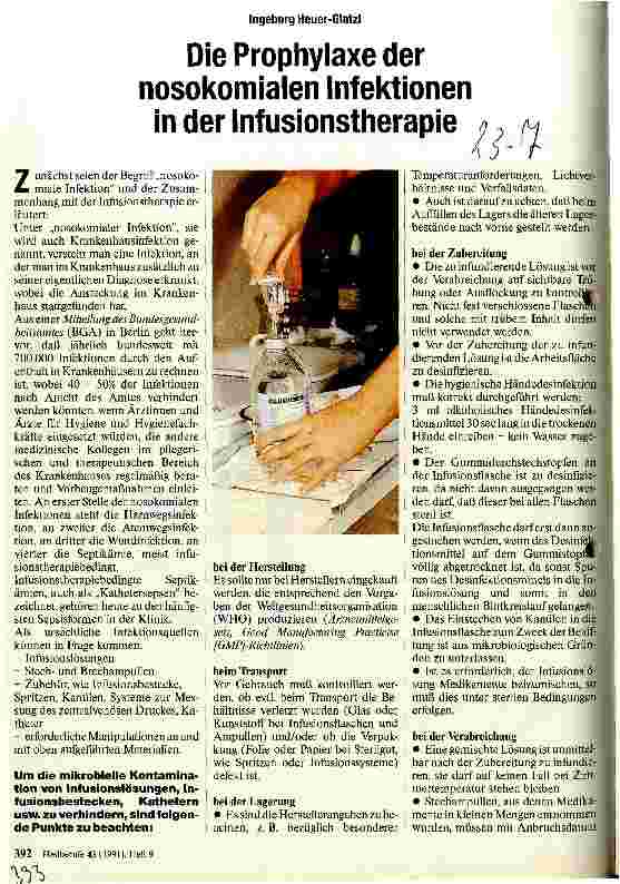 Vorschauseite 1: Die Prophylaxe der nosokomialen Infektionen in der Infusionstherapie