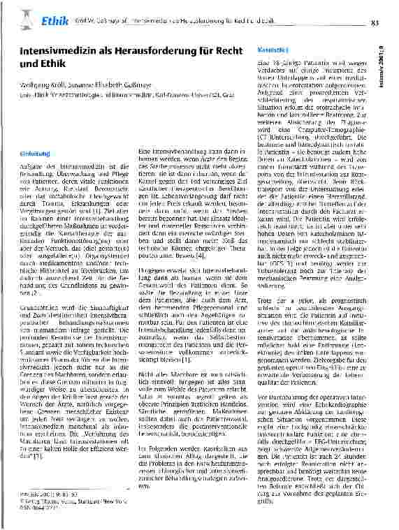 Vorschauseite 1: Intensivmedizin als Herausforderung für Recht und Ethik