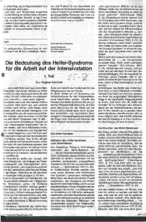 Vorschauseite 1: Die Bedeutung des Helfer-Syndroms für die Arbeit auf der Intensivstation - 1. Teil
