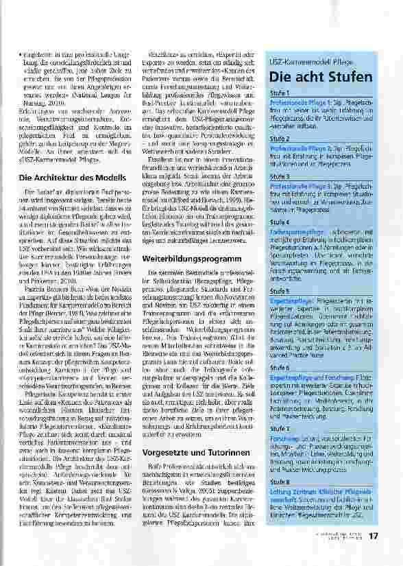 Vorschauseite 2: Das USZ-Karrieremodell PflegeDer Weg zur Exzellenz